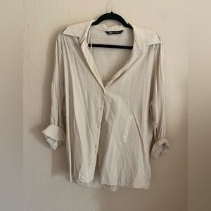 Zara Off-White Striped Button-Up Blouse